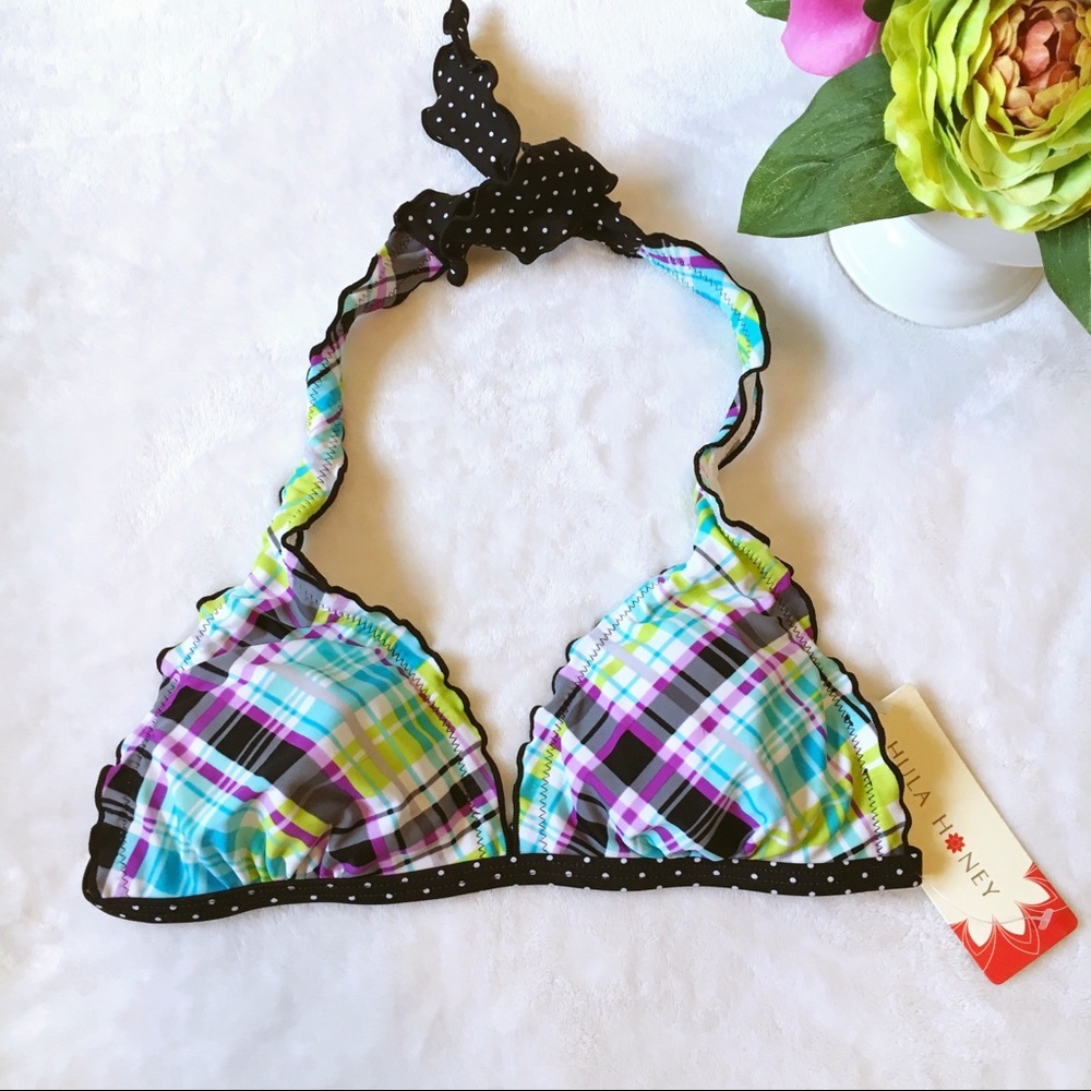 Hula Honey Plaid Polka Dot Bikini Top